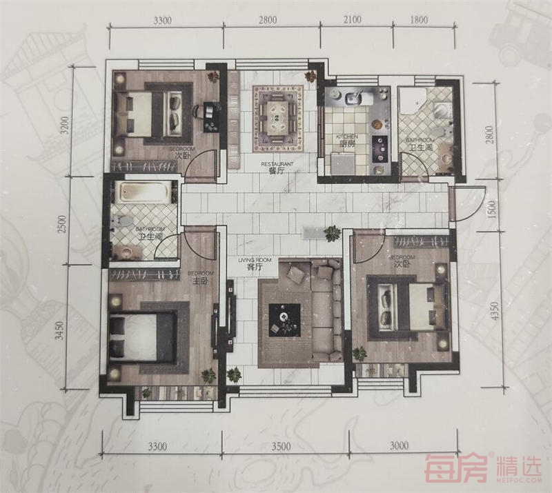 香港城三期113㎡户型